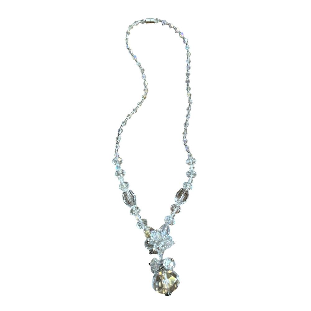 Vintage Clear Irridescent Cluster Beaded Necklace Old Money Beautiful